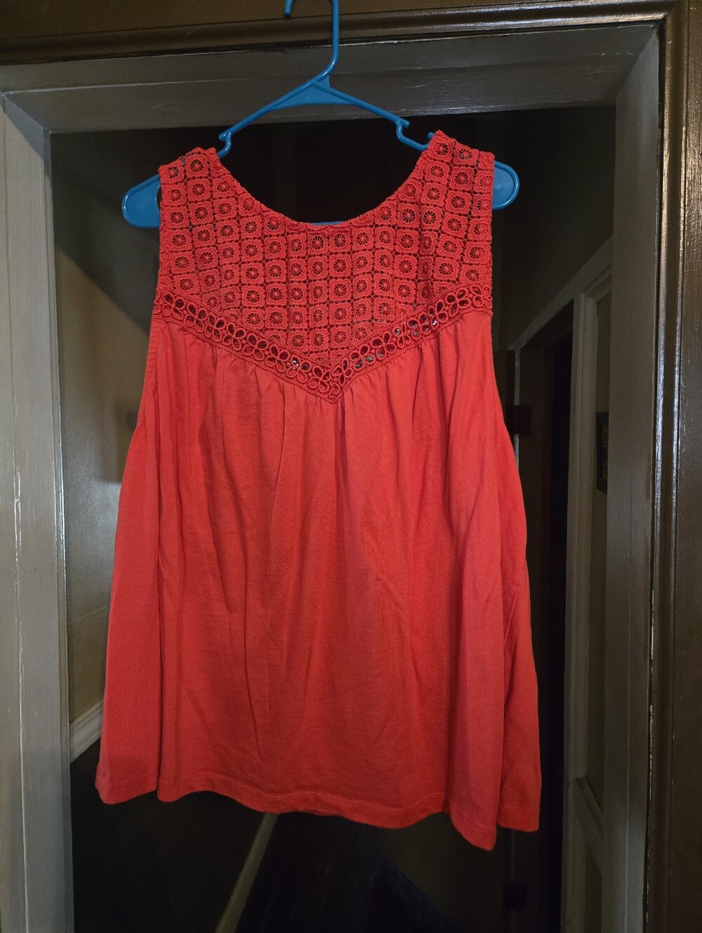 ellos Coral Red Crochet Yoke Tank Top